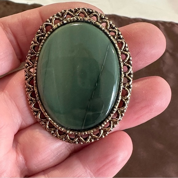 Vintage Moss Agate Silver Tone Brooch Pin - Picture 1 of 3